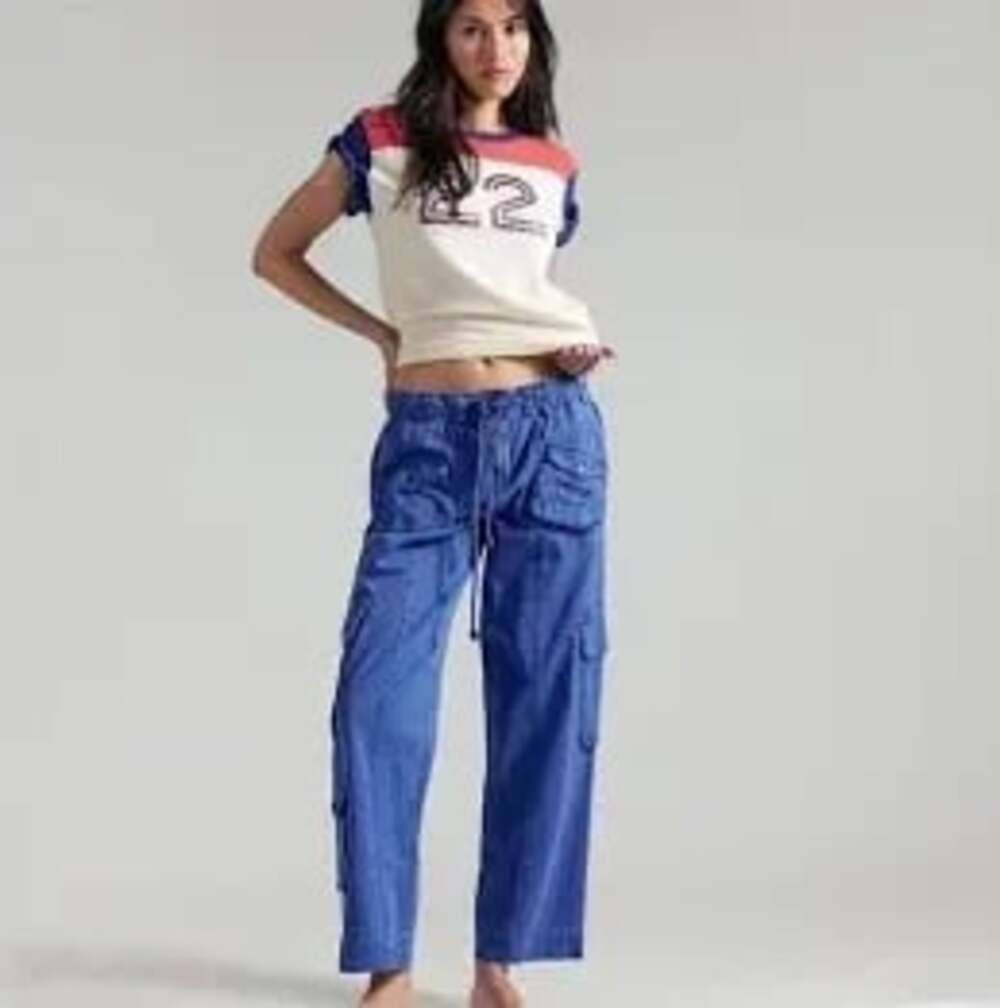XS-M Free People Tahiti Cargo Pants in Blue NWT $138